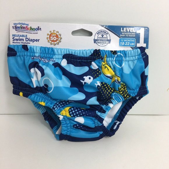 Swimschool Reusable Swim Diaper UPF 50 Level 1 18-22 lbs 12 Months Swim Blue New - Picture 9 of 12